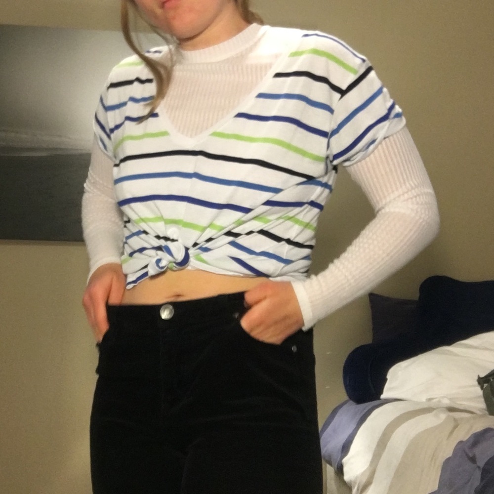 Striped tee with cuffed sleeves